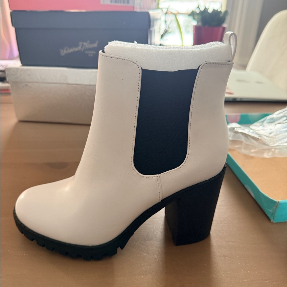 Soda White and Black Heeled Boots